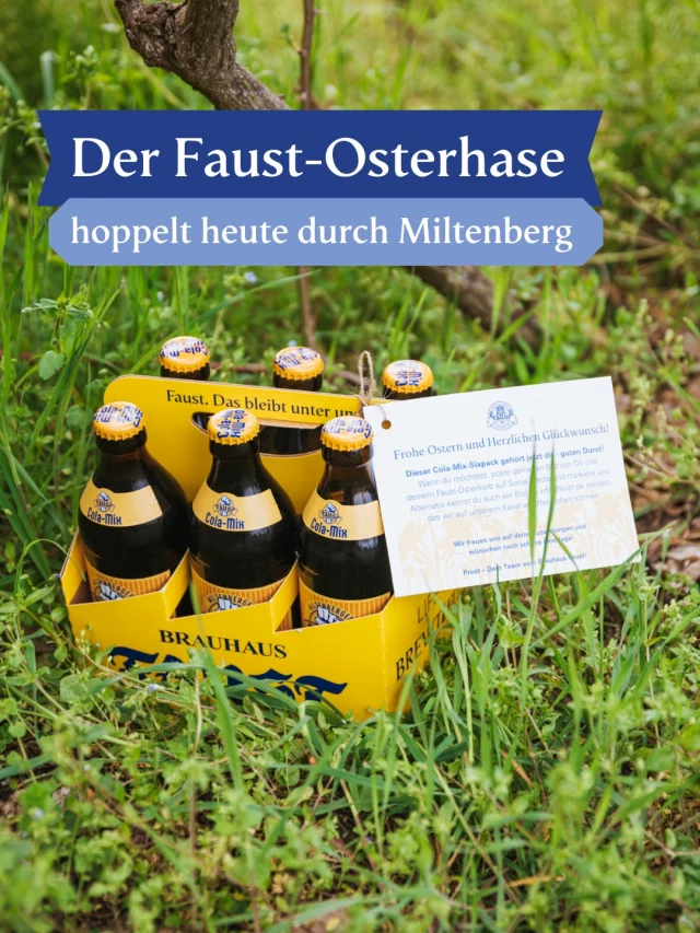 Gerade ist der Osterhase durch Miltenberg gehoppelt und hat für alle Faust-Fans unser Cola-Mix verteilt: Erkennt ihr eins der Verstecke in Miltenberg wieder? Dann aber HOPPHOPP, los auf Ostermixsuche! 🐣🌼

Habt ihr einen Cola-Mix-Sixpack gefunden, dann postet gerne ein Bild von Euch und eurem Faust-Osterkorb auf Social Media und markiert uns. Alternativ könnt ihr auch ein Bild an info@faust.de senden, das wir auf unserem Kanal veröffentlichen können. Wir freuen uns auf eure Zusendungen und wünschen noch schöne Feiertage! 🐇🍻

#froheostern #miltenberg #cola-mix